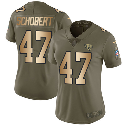 Nike Jacksonville Jaguars #47 Joe Schobert Olive Gold Women Stitched NFL Limited 2017 Salute To Service Jersey